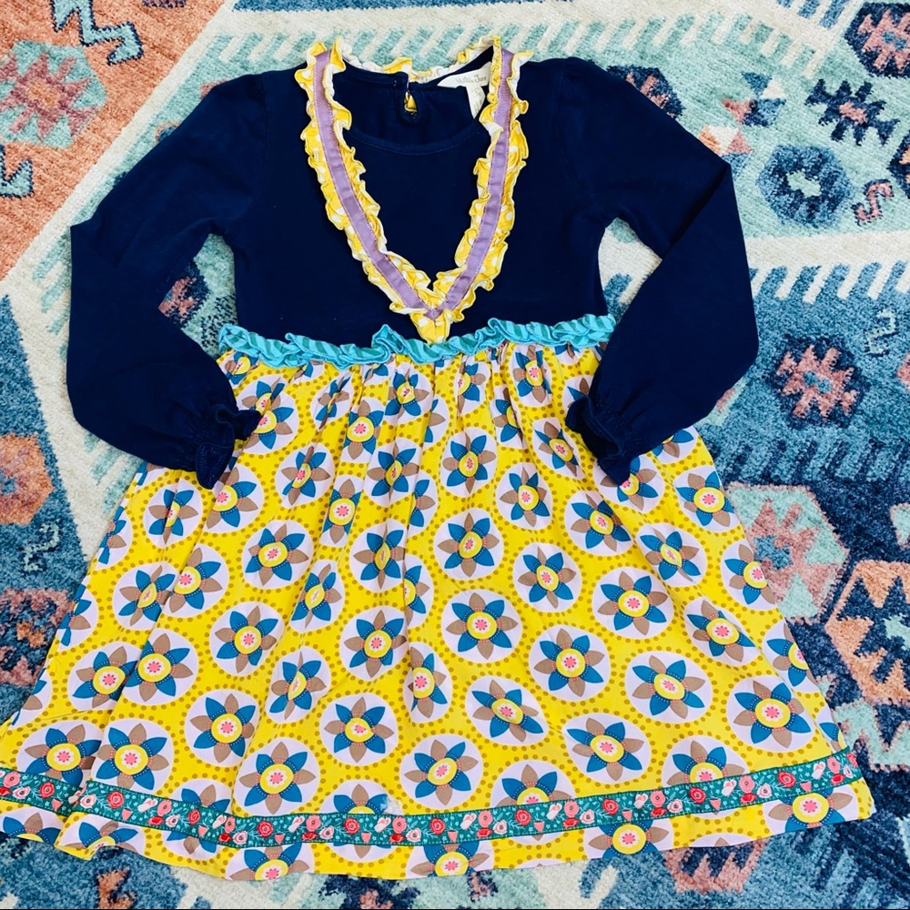 Matilda Jane dress girls 6 navy yellow kids